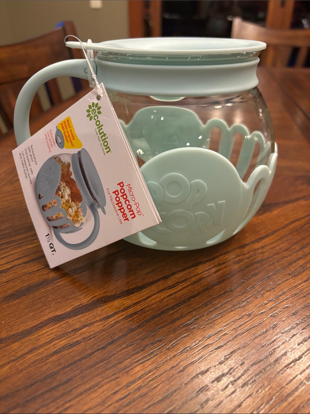 NWT Ecolution Micro-Pop Microwave Popcorn Popper Aqua